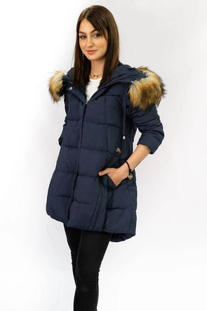 KURTKA DAMSKA ZIMOWA Z PUCHEM NATURALNYM GRANATOWA (8061)