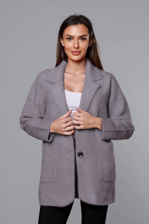 Krótka wełniana narzutka alpaka szara (7108-1)