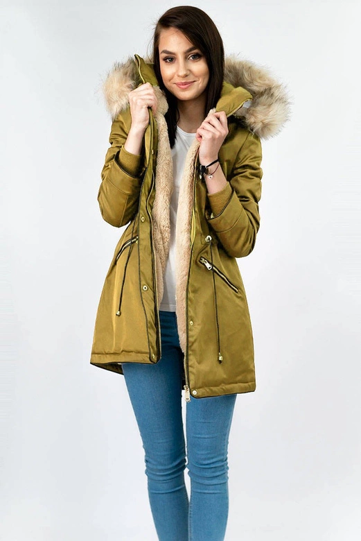 Damska parka zimowa na misiu żółta (b2623)