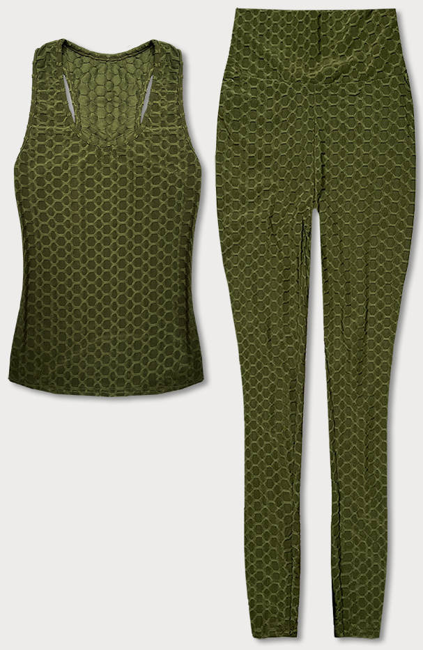 Sportowy komplet top i legginsy oliwka (YW88037-7)