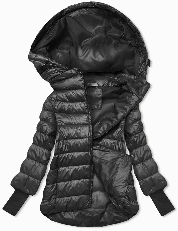 Krótka kurtka damska z dzianinowymi ściągaczami grafitowa (P22/P3-6636/P3-6023-27)