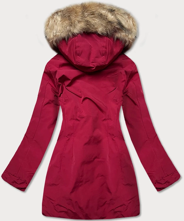 ZIMOWA KURTKA DAMSKA Z FUTRZANĄ STÓJKĄ CZERWONA (CAN-583BIG)