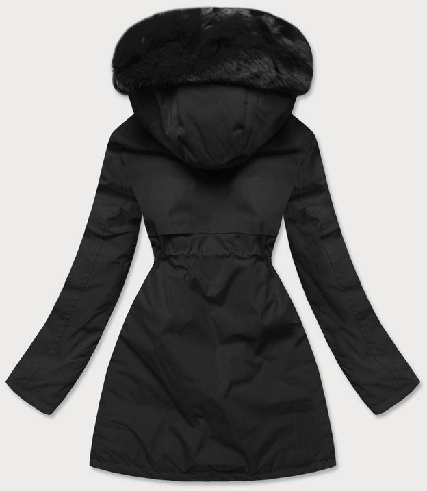 KURTKA ZIMOWA DAMSKA Z OZDOBNĄ PODSZEWKĄ CZARNA (R9577)