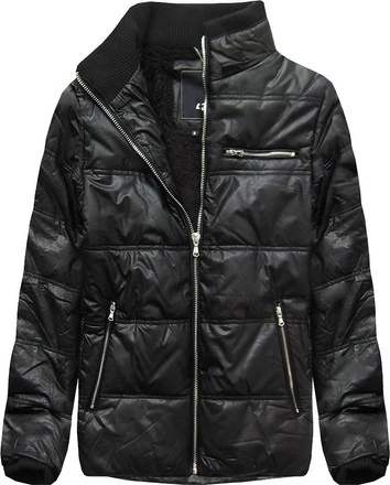 KURTKA ZIMOWA Z EKOSKÓRY CZARNA (51017)