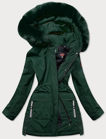 KURTKA ZIMOWA DAMSKA Z OZDOBNĄ PODSZEWKĄ ZIELONA (R9577)