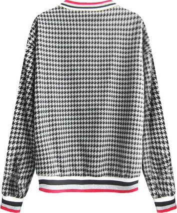 BAWEŁNIANA BLUZA W PEPITKĘ CZARNO-BIAŁA (463ART)