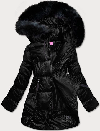 ASYMETRYCZNA KURTKA DAMSKA ZIMOWA CZARNA (8953-A)