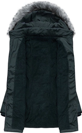 DŁUŻSZA PIKOWANA KURTKA Z KAPTUREM CIEMNOZIELONA (B2625-30)