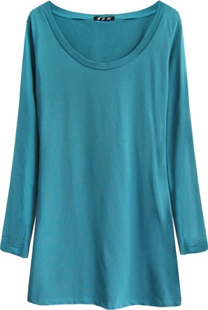 BAWEŁNIANA BLUZKA Z DŁUGIM RĘKAWEM TURKUSOWA (X1303X)