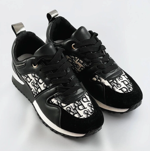 Damskie adidasy na podwyższonej podeszwie czarne (666-20)