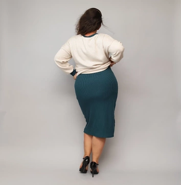 Sukienka z dzianinową bluzką beż-ciemna zieleń (682)