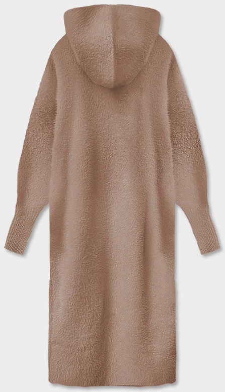 Długa wełniana narzutka alpaka z kapturem brązowa (M105)