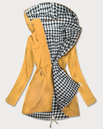 DWUSTRONNA KURTKA PARKA DAMSKA ŻÓŁTA-PEPITKA (W353-1)