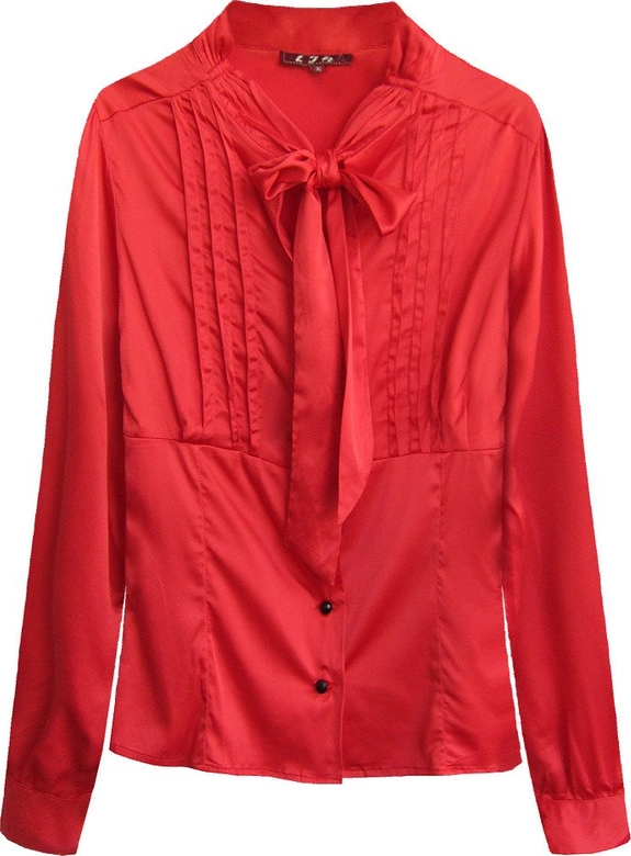 SATYNOWA KOSZULA Z WIĄZANĄ STÓJKĄ CZERWONA (X1066X)