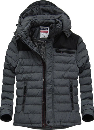 MĘSKA KURTKA ZIMOWA Z KAPTUREM SZARA (M562)