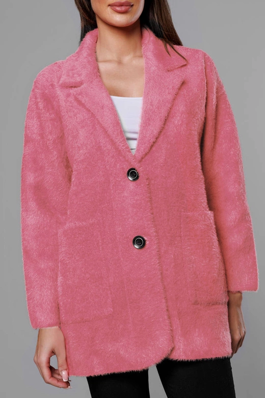 Krótka wełniana narzutka alpaka łososiowa (7108-1)