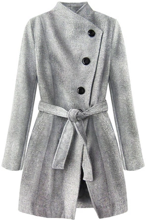 WIĄZANY PŁASZCZ ZE STÓJKĄ SZARY (196ART)