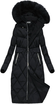 DŁUGA KURTKA ZIMOWA Z KAPTUREM CZARNA (B3581)