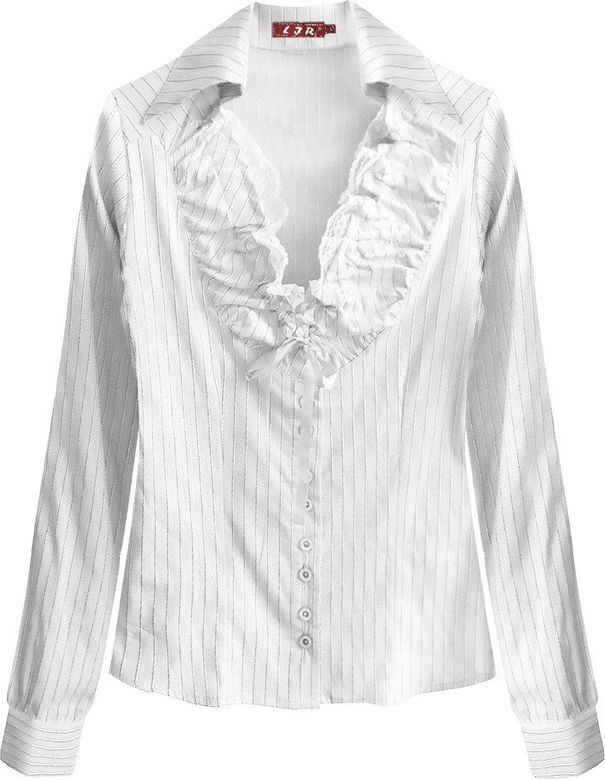 KOSZULA W PASKI Z KORONKĄ BIAŁA (11072)