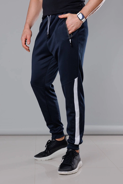 Męskie spodnie dresowe z wstawkami granat-biały (8K172)