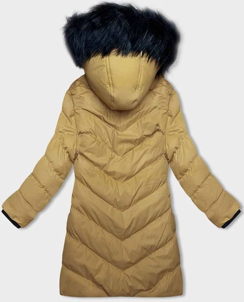 Damska kurtka zimowa z kapturem żółta (5M732-254)