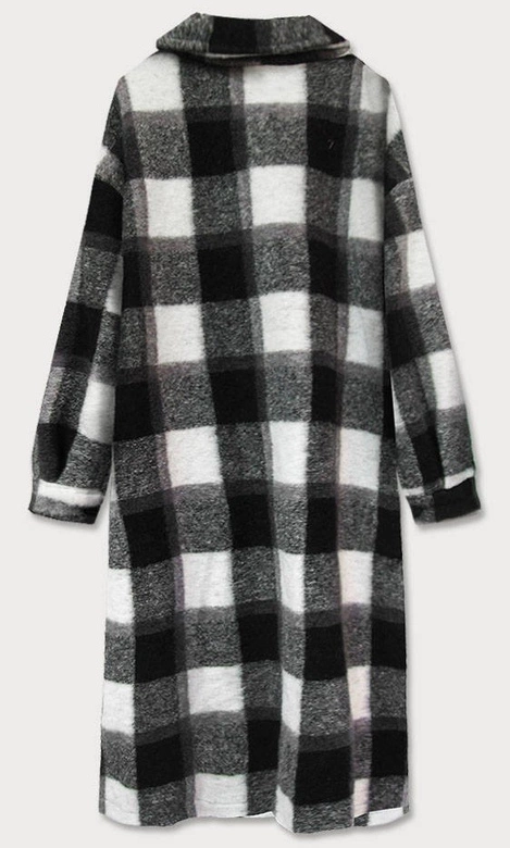 KOSZULOWY DAMSKI PŁASZCZ W KRATĘ BIAŁO-CZARNY (624ART)