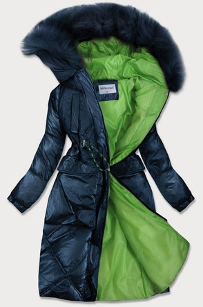 Błyszcząca pikowana kurtka damska zimowa granatowa (977)