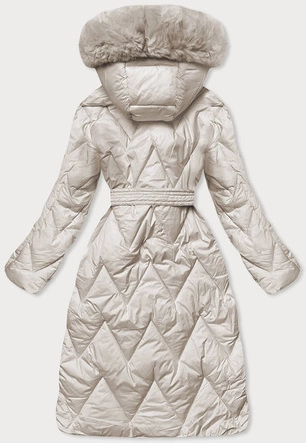 Damska długa kurtka pikowana zimowa ecru (fm11)