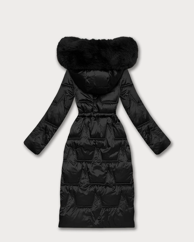 Zimowa kurtka damska ze ściągaczem w talii S'West czarna (B8522-1)