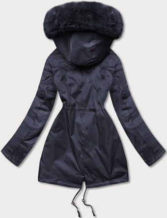 Kurtka zimowa damska z futrzaną podszewką granatowa (b550-3)