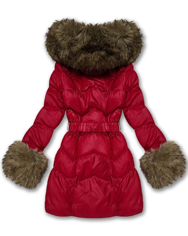 Pikowana przejściowa kurtka damska z futerkiem J Style ciemny czerwony (5M3357-1)