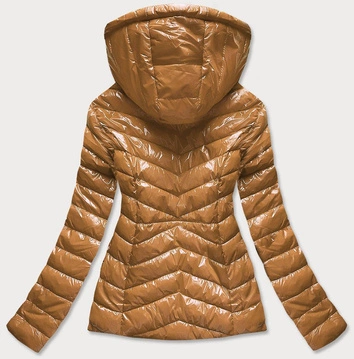 Krótka pikowana kurtka damska z kapturem musztardowa (can-333)