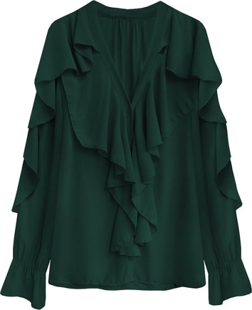 BLUZKA Z FALBANAMI CIEMNOZIELONA (474ART)