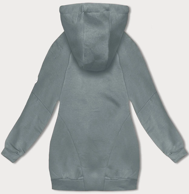 Luźna długa bluza damska ze ściągaczami szarozielona (AMG-332A)