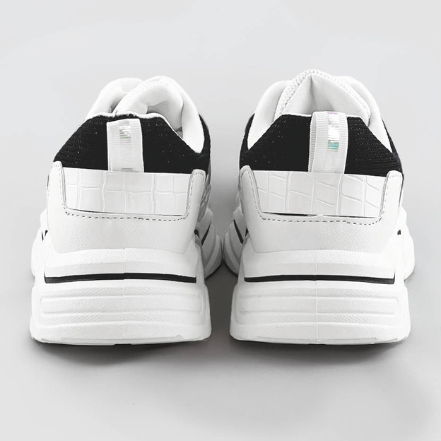 Sneakersy damskie z brokatowymi wstawkami biało-czarne (lu-2)