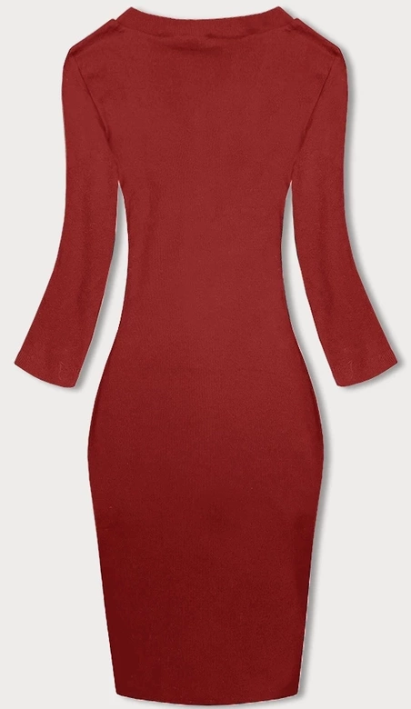 Dopasowana sukienka w prążki z okrągłym dekoltem czerwona (5131-09)