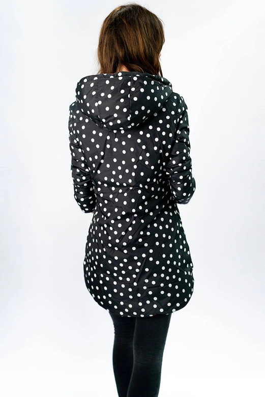 Dwustronna kurtka damska z kapturem czerwona w kropki (W352)