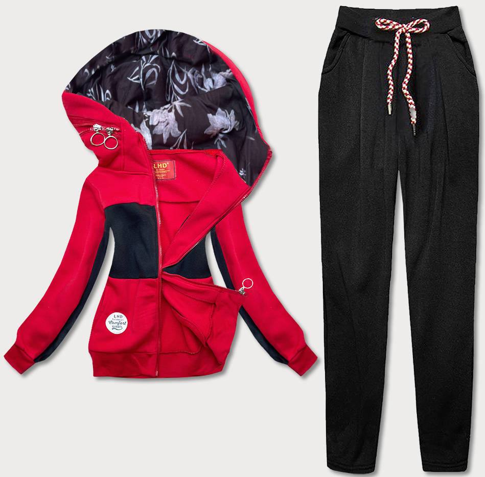 Dres damski bluza + spodnie czerwono-czarny (AMG808/1)