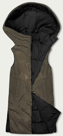 Długa kamizelka damska czarny-khaki (V772G)