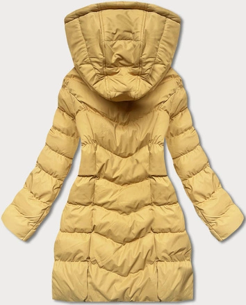 Zimowa kurtka damska z kapturem żółta (5M750-254)
