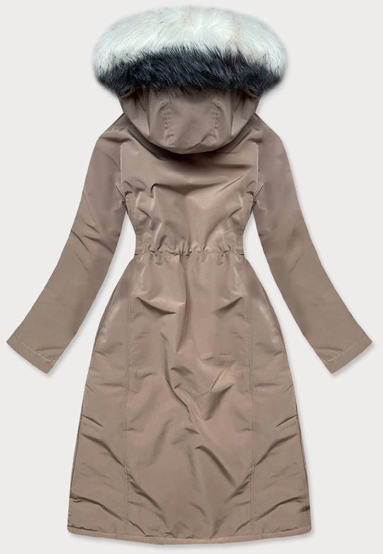Długa zimowa damska parka bawełniana beżowa (wm268)