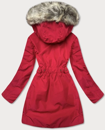 PARKA DAMSKA ZIMOWA NA MISIU CZERWONO-BEŻOWA (B2714-4)