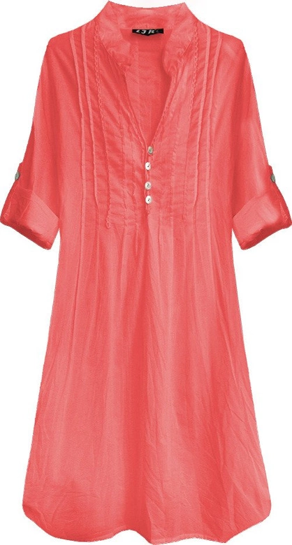 DŁUGA KOSZULA Z ZAKŁADKAMI KORALOWA (1031)