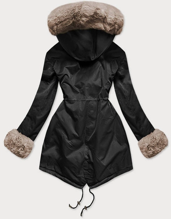 PARKA DAMSKA ZIMOWA NA MISIU CZARNY-BEŻ (R530-1012)