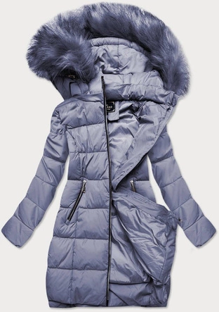 Pikowana damska kurtka zimowa z kapturem wrzosowa (7702)