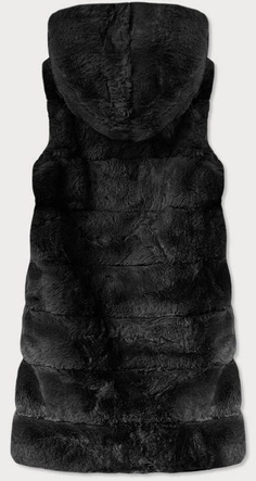 DŁUGA KAMIZELKA FUTRZANA Z KAPTUREM CZARNA (BR9740-1)