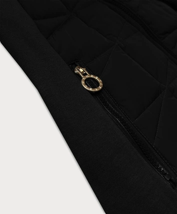 Rozpinana bluza damska z łączonych materiałów LHD czarna (AMG-165)