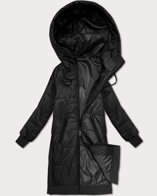 Prosta kurtka plus size z ozdobnym pikowaniem S'West czarna (B8395-1)