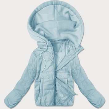 Krótka kurtka damska z dzianinowym kapturem J Style błękitna (16M9236-240)