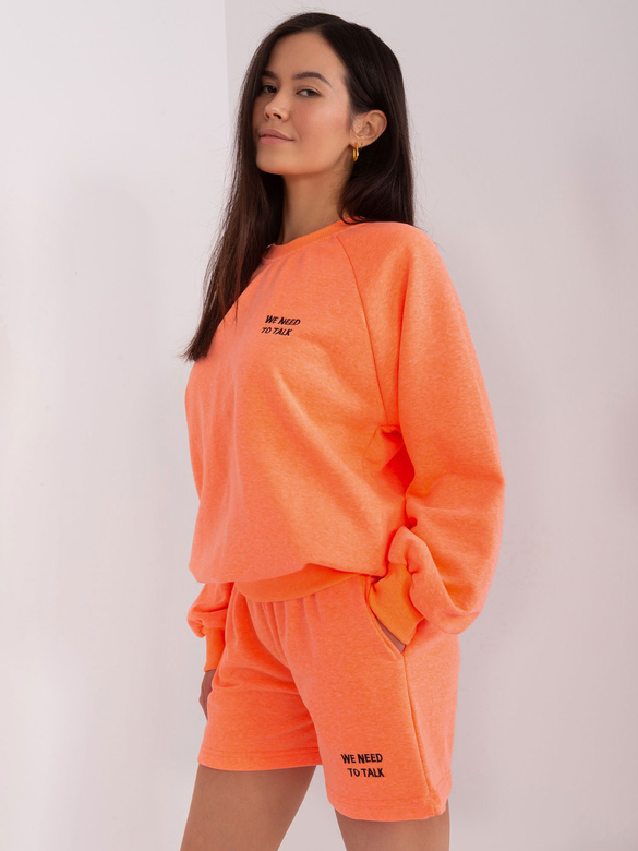 Dresowy komplet damski z szortami fluo pomarańczowy (813)